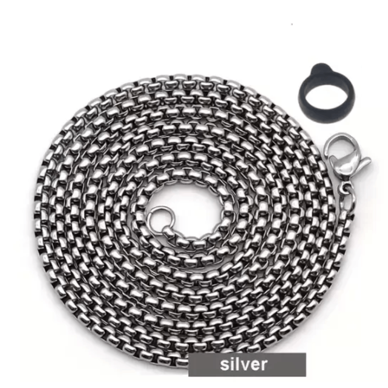 بند گردنی زنجیری همراه با حلقه کوچک رنگ نقره ای